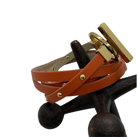 Toggle Belt Another Line Women's Orange Polyurethane Gold Stud Adjustable sz M/L - Picture 2 of 16